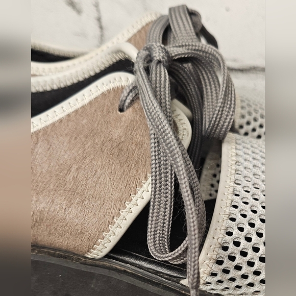 ALL BLACK Perforated Leather Platform Lace Up Sneakers Gray Beige Size 38 - Picture 9 of 15